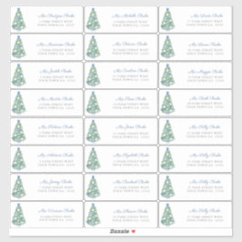 青い白いツリー飾クリスマスカードアドレス シール