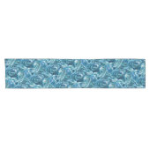 青い白いティール(緑がかった色)海波抽象化パターン ショートテーブルランナー (横)