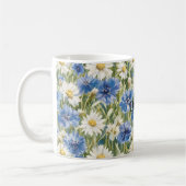 青い白いデイジーの花 コーヒーマグカップ (左)