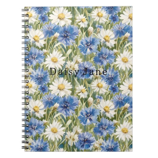 青い白いデイジーの花 ノートブック (正面)