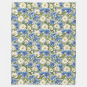 青い白いデイジーの花 フリースブランケット (正面)