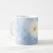 青い白いデイジー花 コーヒーマグカップ (正面左)