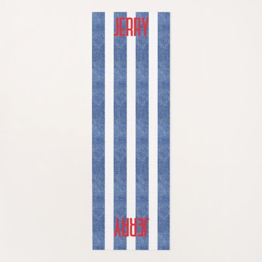 青い白いデニムのパタストライプのーン ヨガマット (正面)