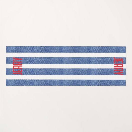 青い白いデニムのパタストライプのーン ヨガマット