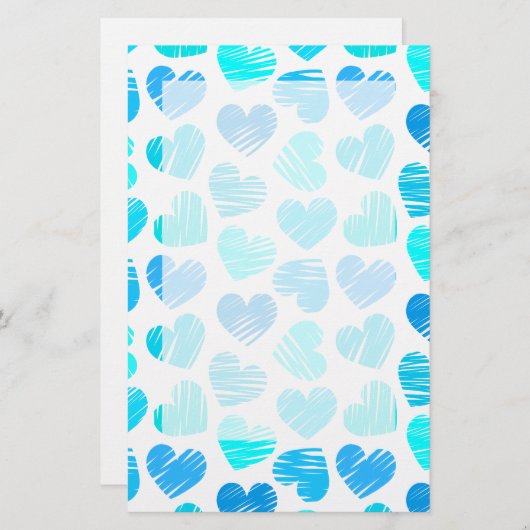 青い白いハート文房具 便箋 (正面/裏面)