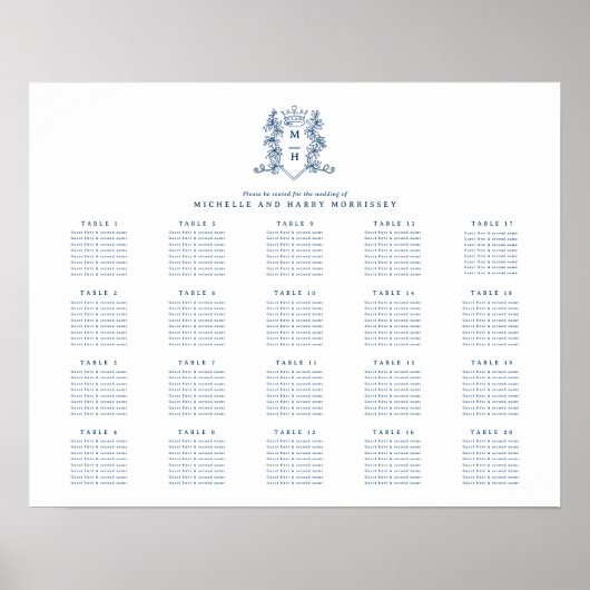 青い白いハート結婚クラウンの20テーブル ポスター (正面)