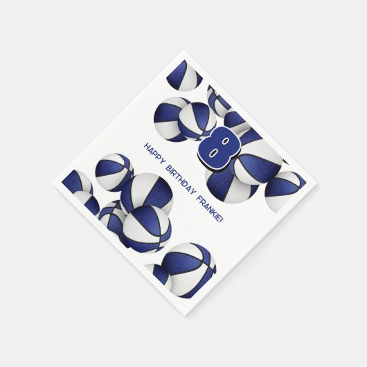 青い白いバスケットの子供のスポーツパーティー スタンダードカクテルナプキン (角)