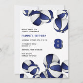 青い白いバスケットの子供のスポーツ誕生日 招待状 (正面)