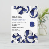 青い白いバスケットの子供のスポーツ誕生日 招待状 (スタンド正面)