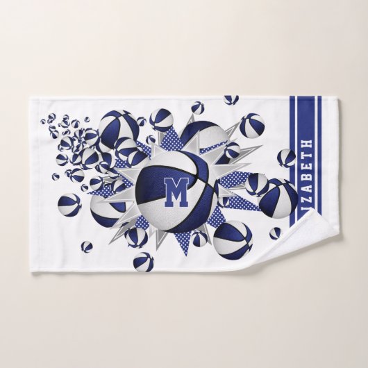 青い白いバスケットボールが女の子をモノグラムの主演 ハンドタオル (ハンドタオル)