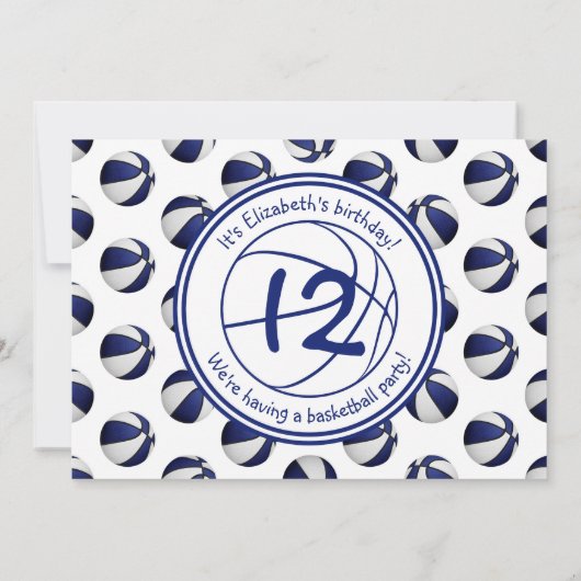 青い白いバスケットボールの誕生日またはチームパーティー 招待状 (裏面)