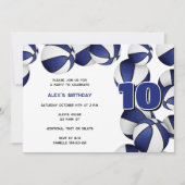 青い白いバスケット男の子の誕生日パーティー 招待状 (正面)