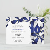 青い白いバスケット男の子の誕生日パーティー 招待状 (スタンド正面)