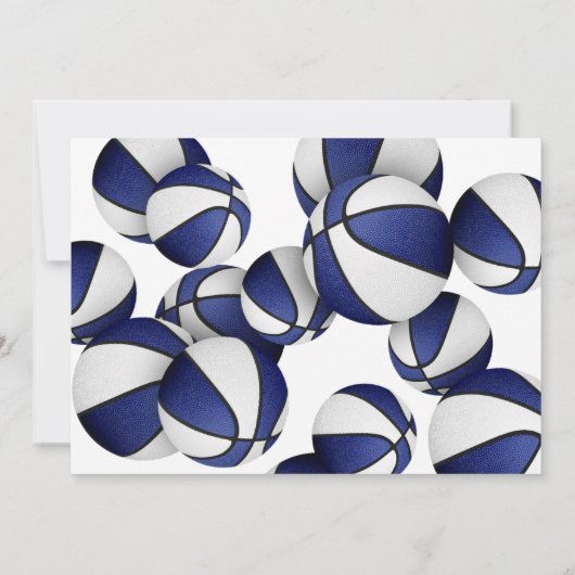 青い白いバスケット男の子の誕生日パーティー 招待状 (裏面)