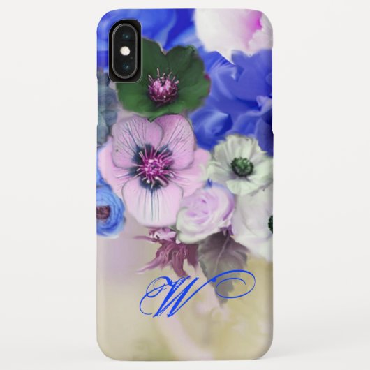 青い白いバラとアネモネの花のモノグラム Case-Mate iPhoneケース (裏面)