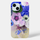 青い白いバラとアネモネの花のモノグラム Case-Mate iPhoneケース (裏面)