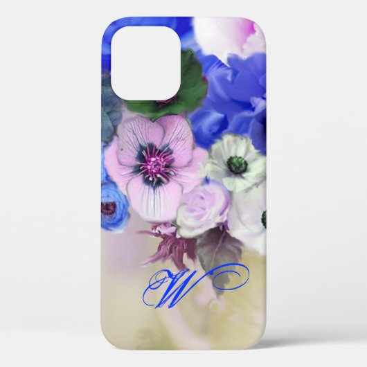 青い白いバラとアネモネの花モノグラム Case-Mate iPhoneケース (裏面)