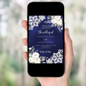 青い白いバラのレース結婚の 招待状