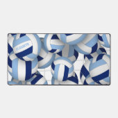 青い白いバレーボールのパタパーソナライズされたーン デスクマット (正面)