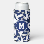 青い白いバレーボールのパターンのスポーツモノグラムの スリム缶クーラー (Seltzer裏面)