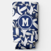 青い白いバレーボールのパターンのスポーツモノグラムの スリム缶クーラー (裏面)