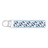 青い白いバレーボールのパターン リストバンドキーホルダー (鍵左)