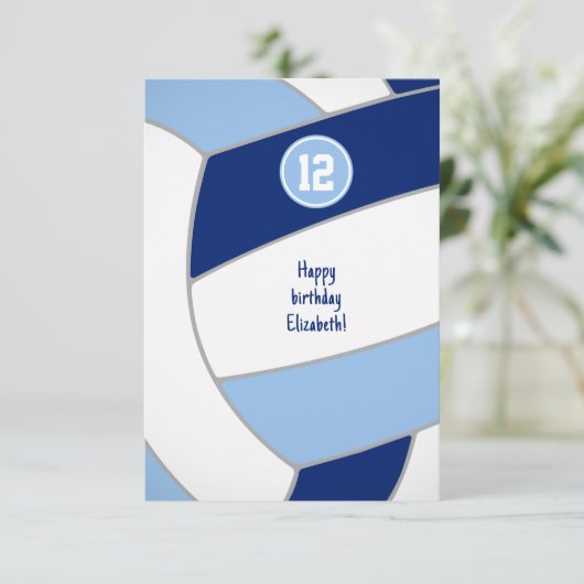 青い白いバレーボールの誕生日またはおめでとう カード (スタンド正面)