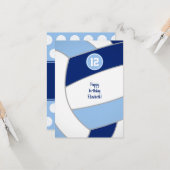 青い白いバレーボールの誕生日またはおめでとう カード (正面/裏面インサイチュ)