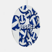 青い白いバレーボールアスリート名記念ボール メタルオーナメント (正面右)