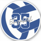 青い白いバレーボールチームの色パーソナライズされた シール (正面)