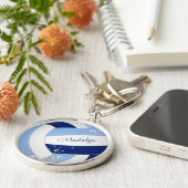 青い白いバレーボール小さな銀の星アクセント キーホルダー (側面)