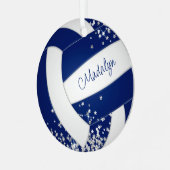 青い白いバレーボールw銀スターズガールズスポーツ メタルオーナメント (正面左)