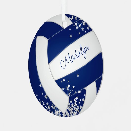 青い白いバレーボールw銀スターズガールズスポーツ メタルオーナメント (正面左)