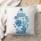 青い白いパターモノグラムのエレガントジンジャー瓶 クッション (ブランケット)