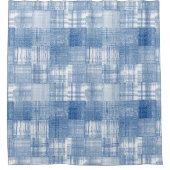 青い白いパッチワークキルトパターンテクスチャ シャワーカーテン (正面)