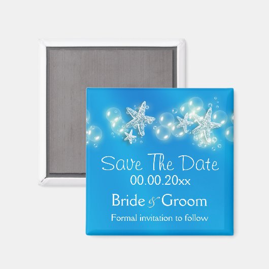 青い白いビーチヒトデの発表 マグネット (正面/裏面)