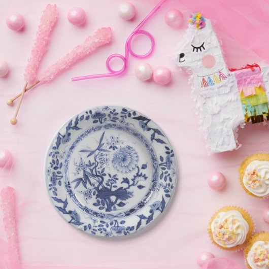 青い白いフェイク磁器のネギ模様 ペーパープレート (パーティー)