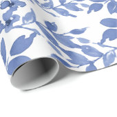 青い白いフローラの葉のパターン ラッピングペーパー (ロールコーナー)