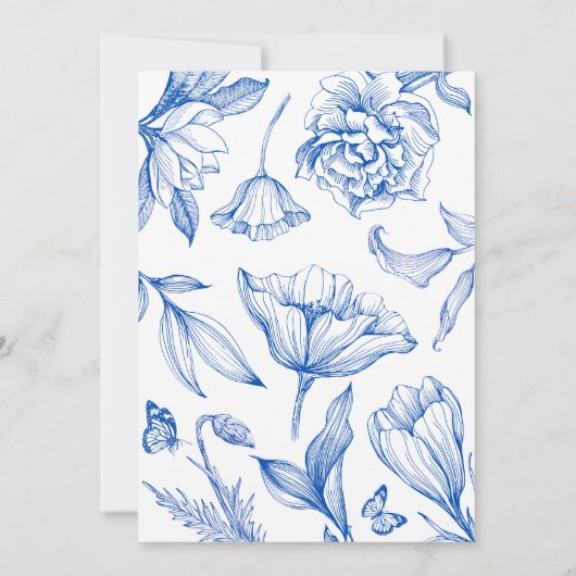 青い白いフローラエレガント誕生日 招待状 (裏面)