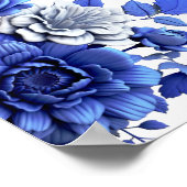 青い白いフローラスクリプト予算結婚式プログラム ポスター (角)