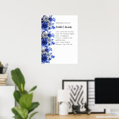 青い白いフローラスクリプト予算結婚式プログラム ポスター (ホームオフィス)