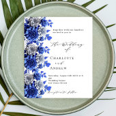 青い白いフローラスクリプト予算結婚式招待状