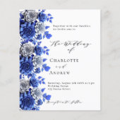 青い白いフローラスクリプト予算結婚式招待状 チラシ (正面)