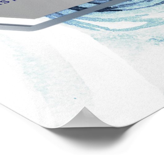 青い白いフローラ冬の結婚式のシーティングチャート ポスター (角)