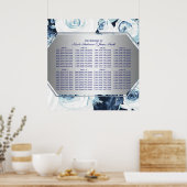 青い白いフローラ冬の結婚式のシーティングチャート ポスター (キッチン)