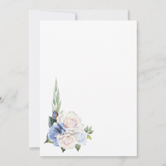 青い白いフローラ結婚式の日付を保存 セーブザデート (裏面)