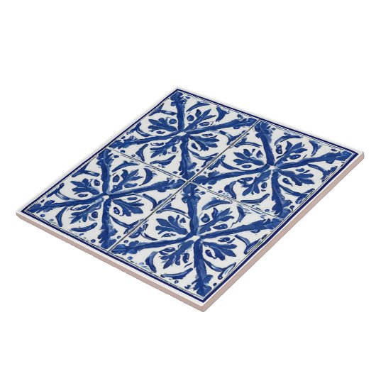 青い白いフローラ絵を描地中海の休暇 タイル (側面)