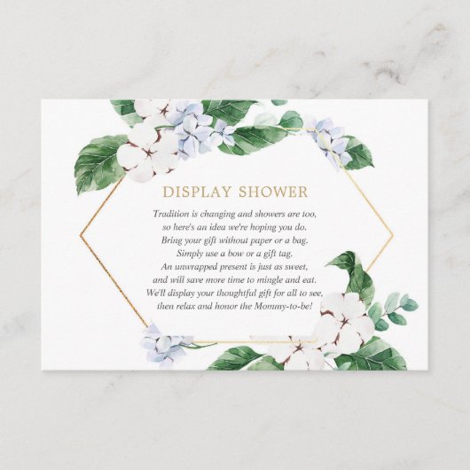 青い白いフローラ緑の金ゴールドボーイがシャワーを浴びる エンクロージャーカード (正面)