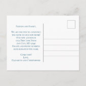 青い白いフローラ花スクリプト移動 案内ポストカード (裏面)