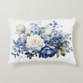 青い白いフローラ花水色エレガント アクセントクッション (正面)
